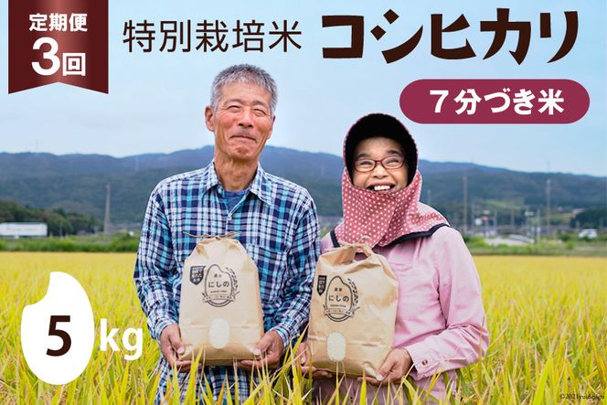 定期便 特別栽培米 コシヒカリ 7分づき 5kg×1×3回 総計15kg [農家にしの 石川県 宝達志水町 38600637] 米 お米 ご飯 ごはん
