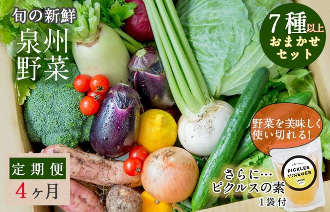 G940 旬の新鮮 野菜セット（7種以上）定期便 全4回 おまかせ ピクルスの素付き ファミリー向け【毎月配送コース】