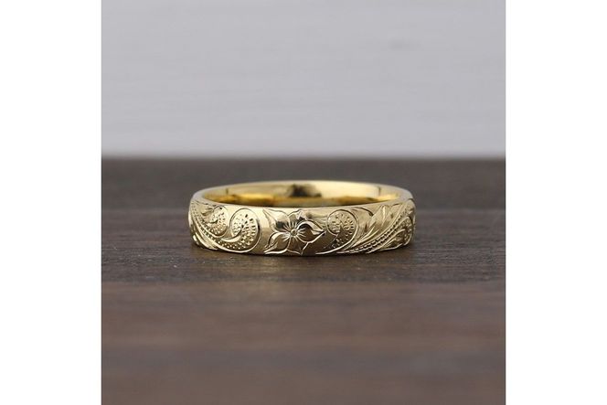 【O53-003】ハワイアンリング イエローゴールド（波）