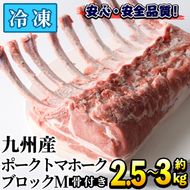 九州産！ポークトマホークブロックM(約2.5～3kg) 国産 豚肉 骨付き 真空 パック BBQ 骨付き肉 ロース チョップステーキ ローストポーク バーベキュー【三九】a-20-12-z