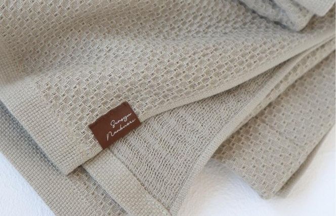 G1930 【ソフトハニカム】泉州南部織 バスタオル3枚セット（オリーブ）+ソフトハニカム織ハーフハンカチ1枚