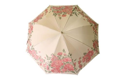 槙田商店【晴雨兼用】長傘 ”絵おり” 大バラ：ベージュ FAA5070