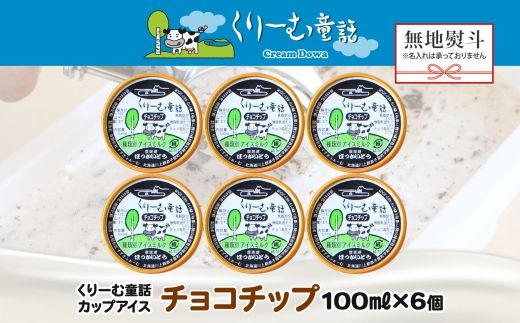 2347. 無地熨斗 くりーむ童話 カップアイス チョコチップ 100ml×6個 アイスクリーム アイス スイーツ 牛乳 ミルク 贈り物 gift ギフト プレゼント 詰め合わせ 送料無料 北海道 弟子屈町
