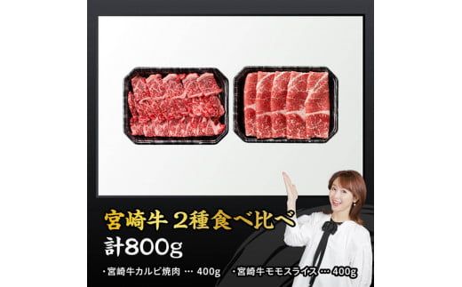 宮崎牛カルビ焼肉・モモスライスセット合計800ｇ【 肉 牛肉 国産 黒毛和牛 宮崎牛 焼肉 しゃぶしゃぶ すき焼き 焼きしゃぶ 宮崎県 川南町 】 [D11404]	