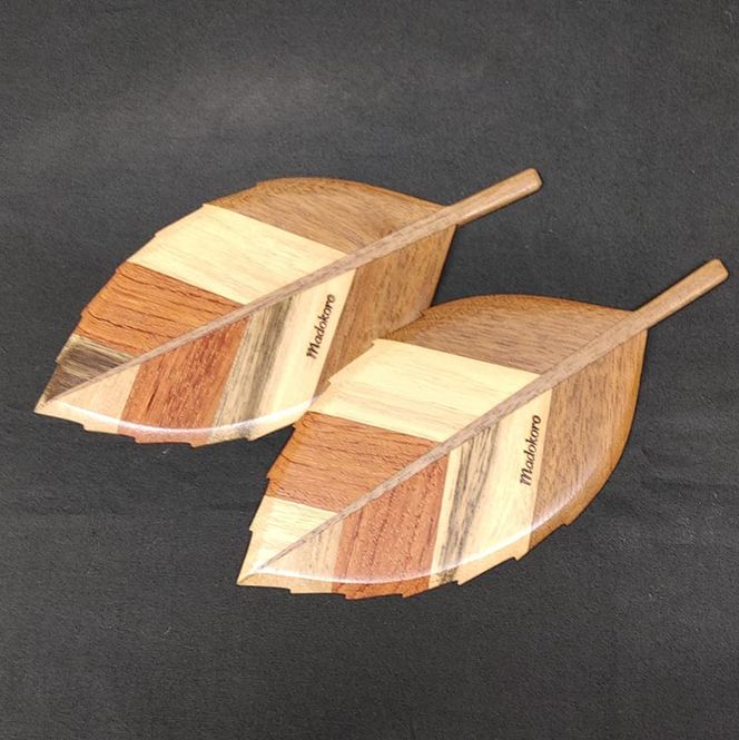 寄木のコースター 「木の葉」2枚セット 木の香アート『まどころ』