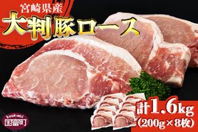 ＜宮崎県産 豚大判ロース 合計1.6kg＞翌月末迄に順次出荷【豚肉 豚ロース カツ丼 豚丼 カツカレー ステーキ ソテー トンテキ とんかつ 厚切り 1枚200g 小分け お料理 おかず おつまみ 料理 筋切り済 夕飯 真空パック 個包装 国産 送料無料 1600グラム  】【b0385_ty_x1】