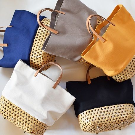 BB002-3-1　竹と牛革のカゴバッグ　ピンクベージュ