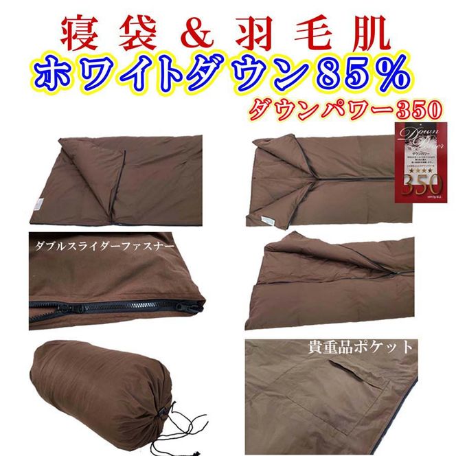 寝袋　シュラフ 羽毛肌布団 ８５％　シングル１５０×２１０ｃｍ アウトドア 防災対策 ダウンケット FAG165