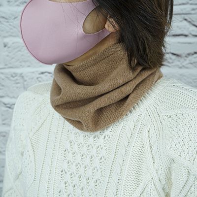 E1407国産カシミヤ糸使用国内生産カシミヤ１００％ネックウォーマ（キャメル）