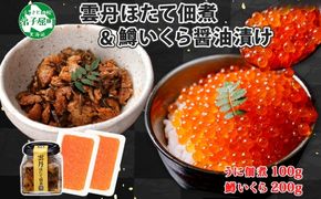 2949. 雲丹ほたて佃煮 鱒いくら醤油漬け 計300g 小分け 雲丹 ウニ うに 帆立 ホタテ ほたて いくら イクラ 魚卵 佃煮 おつまみ 海鮮 送料無料 北海道 弟子屈町