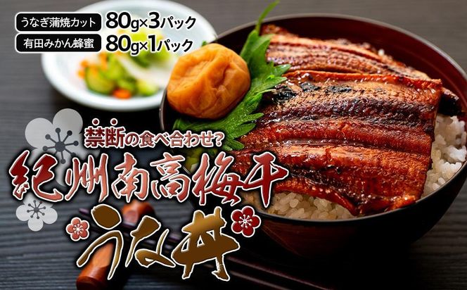 紀州南高梅 うな丼 うなぎ蒲焼 240g  × 紀州南高梅干  80g 有田みかん蜂蜜 塩分7％  約3人前 Y020