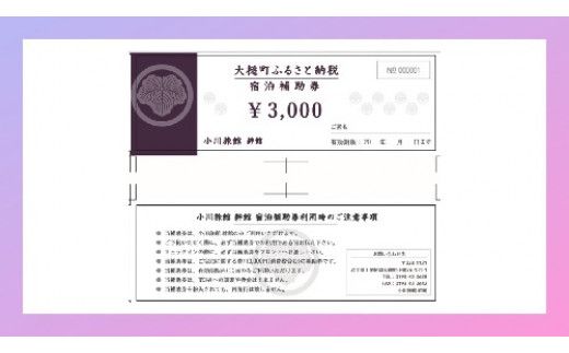 小川旅館　宿泊補助券　3,000円×1枚【0tsuchi00437】