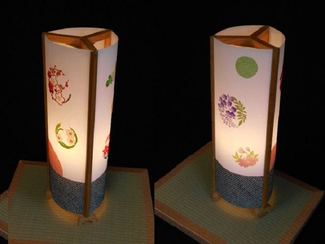 099H266 着物生地で作ったおしゃれな行灯（あんどん） お花のドット