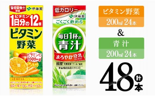 ビタミン野菜(紙)24本+青汁(紙)24本[伊藤園 飲料類 野菜 ミックス 青汁 ジュース セット 詰め合わせ 飲みもの][D07374]