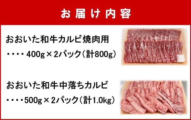 【A4～A5等級】おおいた和牛カルビダブルセット計1.8kg 上カルビ400g×2パック 中落ちカルビ500×2パック バーベキュー 焼肉 パーティー 牛肉 食べ比べ BBQ 大人数 _2382R