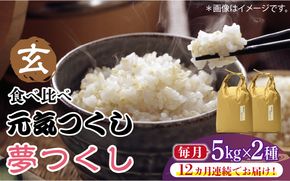 【先行予約】【全12回定期便】福岡県産【特A米】元気つくし【A米】夢つくしの食べ比べ 各5kg×2袋 [10kg] [玄米]【2024年11月下旬以降順次発送】《築上町》【株式会社ベネフィス】[ABDF132]