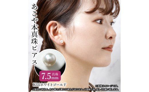 【R14107】あこや本真珠ピアス　真珠7.5mm　14Kホワイトゴールド
