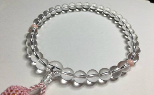 水晶とピンク珊瑚の数珠 kn017