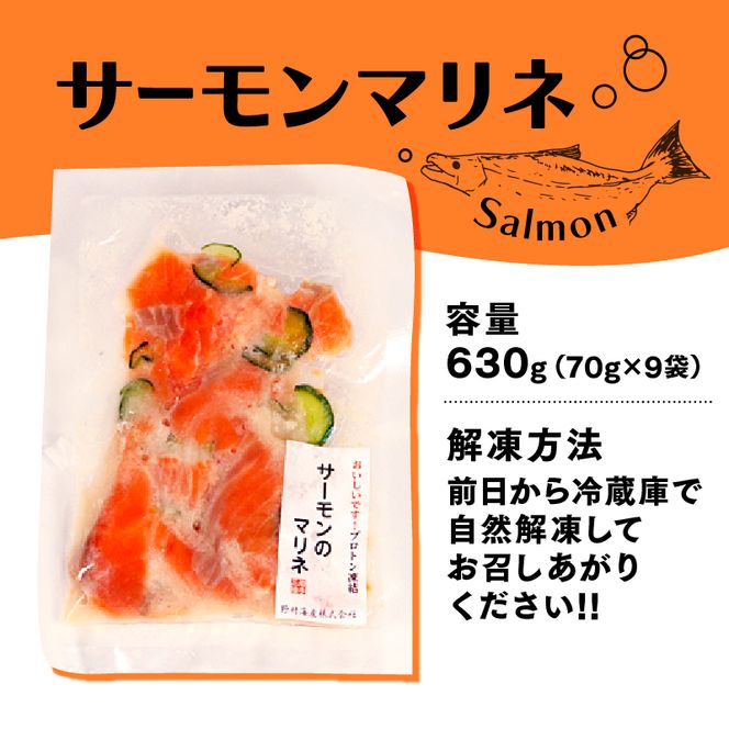 サーモンのマリネ 630g 70g×9袋 サーモン 海鮮 きゅうり 胡瓜 冷凍 小分け 個包装  [nomura029]