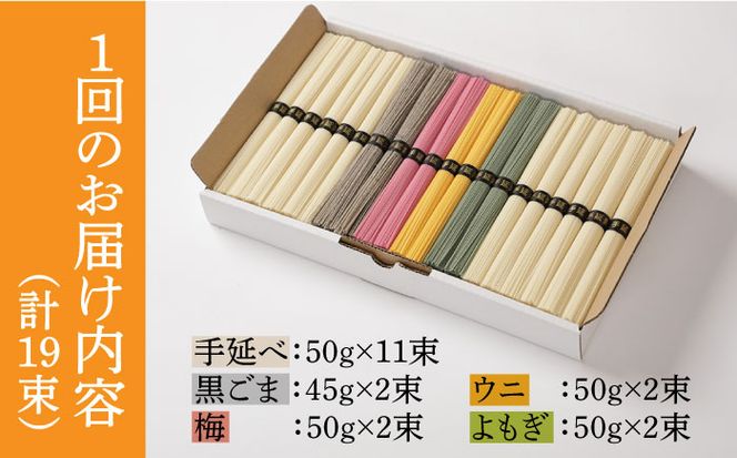 【12回定期便】五彩麺 セット（19束）/ そうめん 素麺 黒ごま 梅 うに よもぎ / 麺 乾麺 食べ比べ 詰め合わせ カラフル / 南島原市 / のうち製麺 [SAF032]