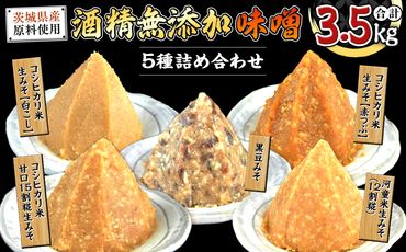 地産地消 酒精 無添加 味噌 5種 詰め合わせ 計3.5kg ( 1kg × 2個 ＆ 500g × 3個 ） 国産 食べ比べ 生みそ 調味料 赤 白 麹 黒豆 甘口 コシヒカリ 米 みそ 味噌汁 [AN004us]