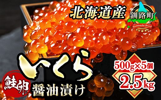 いくら醤油漬け 500g ×5箱 | 国産 北海道産 いくら いくら醤油漬 イクラ ikura 天然 鮭 サーモン 鮭卵 鮭いくら 北海道 昆布のまち 釧路町 笹谷商店 直営 釧之助本店 人気の 訳あり! 子どもの日 母の日 父親の日 ご飯 米 無洗米 にも最適 年内配送 年内発送 釧路超 特産品 121-1928-02-073