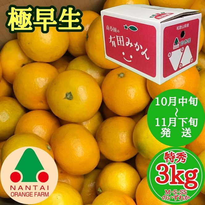 極早生 有田 みかん 特秀 M ～ SS サイズ 3kg 南泰園 和歌山 有田みかん BS603