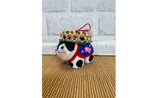 AW003-1 ざるかぶり犬張子(中)　手作り張子人形