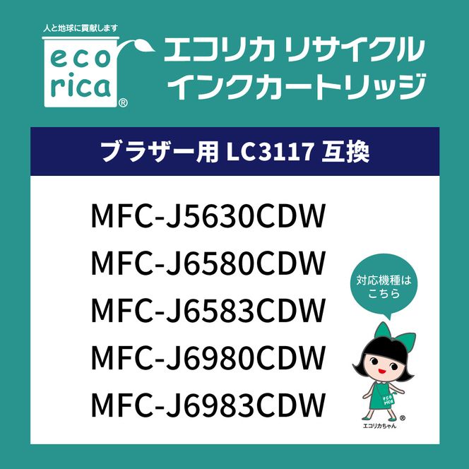 エコリカ【ブラザー用】 LC3117-4PK互換リサイクルインク 4色パック（型番：ECI-BR3117-4P）