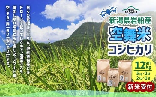 【新米受付・令和8年産米】空舞米 新潟県村上市岩船産 コシヒカリ 精米 12kg（5kg×2袋、2kg×1袋） 1063001N
