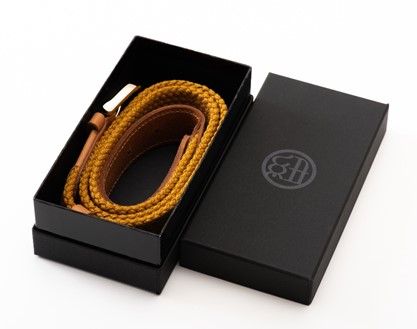 [P027] 組紐ベルト「CLVER」レザーコンビ（30mm）　マスタード