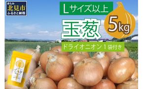 【予約：2024年10月中旬から順次発送】玉葱 5kg Lサイズ以上 北見ドライオニオン1袋付き ( 玉ねぎ たまねぎ ドライオニオン セット ふるさと納税 北見市 )【148-0015-2024】