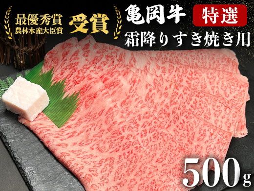 [亀岡牛専門店(有)木曽精肉店]「亀岡牛特選霜降り すき焼き 用 」500g ※冷凍(冷蔵も指定可) 祝!亀岡牛 2023年最優秀賞(農林水産大臣賞)受賞
