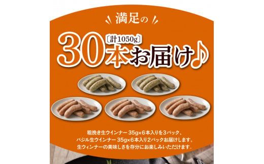 【要加熱】ジューシーな肉汁が堪らない！大分県産豚を使用した生ソーセージ（粗挽き・バジル計30本）_2097R