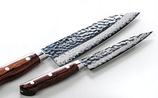 H90-10 さくさく 鎚目ダマスカス 三徳＆ペティ 包丁2本セット（安田刃物）