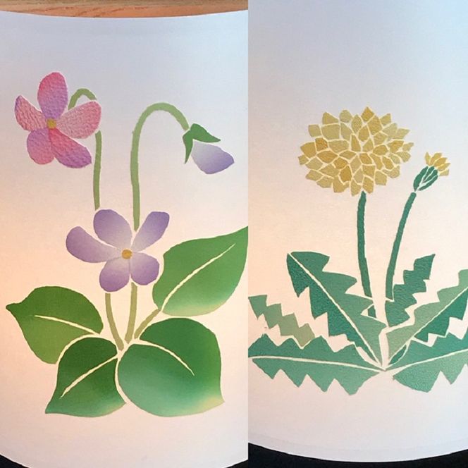 030D095 着物生地で作ったおしゃれな行灯（あんどん） 菫タンポポ