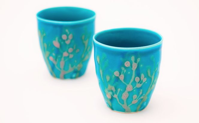 【datta.沖縄南の島陶芸工房】珊瑚タンブラー 青色（ペアセット）