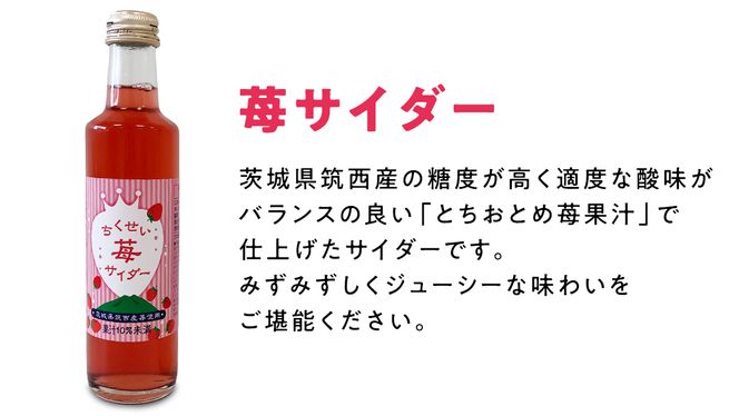 筑波山麓 クラフトサイダー 8本 セット （ 苺 4本 ・ 梨 2本 ・ 柚子 2本 ） サイダー いちご イチゴ なし ナシ 柚子 飲み比べ 飲みくらべ [BW008ci]