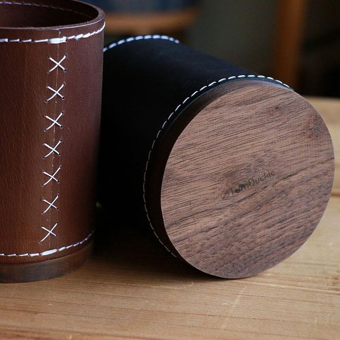 レザーとウォルナットのペン立て【ブラウン】Z109VC02