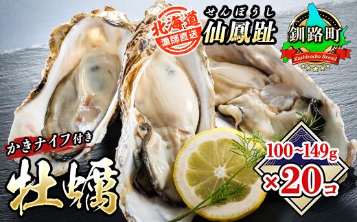 北海道 仙鳳趾名産 牡蠣 100g〜149g×20コ+かきナイフ付き 漁師直送K4-1[出荷時期:2025年8月1日ごろ〜順次出荷][センポウシ : 釧路町の東 厚岸湾の西 カキの名産地]北海道 釧路超 釧路町 特産品 121-1269-50