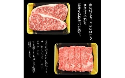 ＜宮崎牛 サーロインステーキ用460gとリブロースすき焼きしゃぶしゃぶ用300g＞翌月末迄に順次出荷【c236_sy_x1】