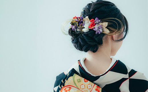 【布花アクセサリー】パンジーと赤い実のヘッドアクセサリーset 036008