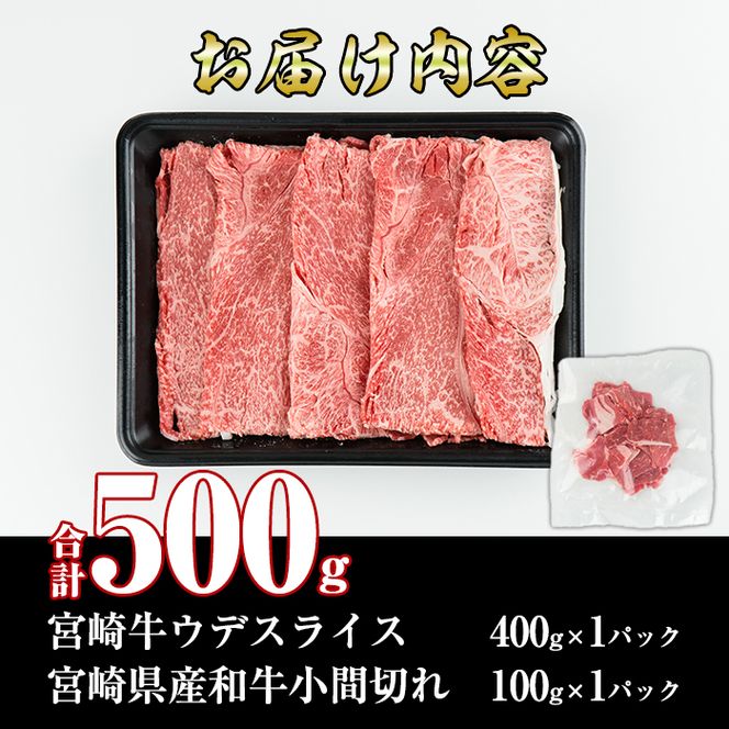 宮崎牛ウデスライス(400g)宮崎県産和牛小間切れ(1パック・100g)牛肉 鍋 精肉 お肉 お取り寄せ 黒毛和牛 ブランド和牛 冷凍 国産【R-49】【ミヤチク】