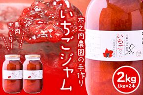 果実ぎっしり！木之内農園の手作りいちごジャム　2kg（1kg×2本）《30日以内に出荷予定(土日祝を除く)》 熊本県南阿蘇村 イチゴ 苺 減農薬 大粒---isms_kinonsb_30d_r7_15500_2kg---