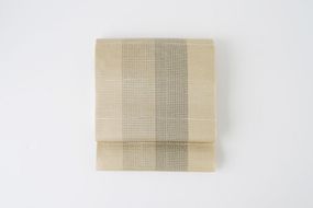 丹後の藤布 八寸名古屋帯「夏一文字（ベージュ・縞）」 全通/平仕立て FY00022