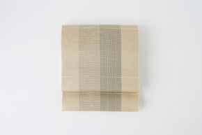 丹後の藤布 八寸名古屋帯「夏一文字（ベージュ・縞）」 全通/平仕立て FY00022