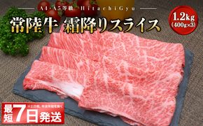  K2424 ＜最短7日発送＞ 常陸牛 霜降りスライス 1.2kg (400g×3パック) すき焼き・しゃぶしゃぶ用