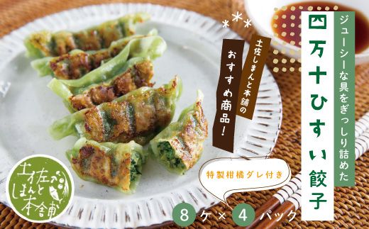 26-1024.家(うち)に来る“高知" ジューシーな具をぎっしり詰めた手づくり!! 四万十ひすい餃子(8ケ入×4パック)・たれ付き にんにく不使用!