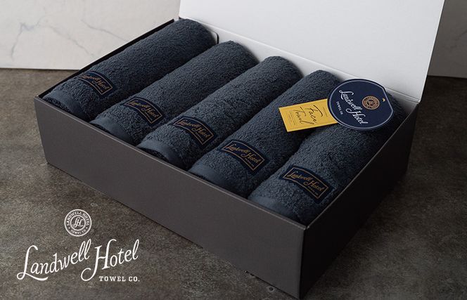 G2649 【TVで紹介！】Landwell Hotel フェイスタオル 5枚 ネイビー ギフト 贈り物【泉州タオル 国産 吸水 普段使い 無地 シンプル 日用品 家族 ファミリー】