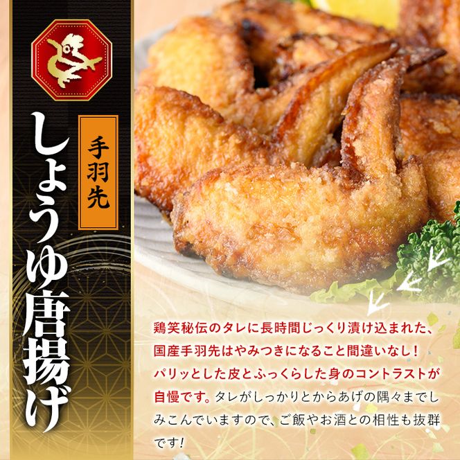 宮崎県産若鶏使用！夢創鶏唐揚げ 手羽先(計16本) 鶏肉 肉 手羽先 テバサキ からあげ 国産 から揚げ カラアゲ 冷凍 レンジアップ レンジ調理 便利 惣菜 宮崎県 門川町【TS-13】【鶏笑】